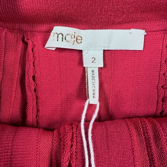 Maje Jubio Crochet Cut Out Midi‎ Skirt Red Pleated Womens Size 2 - Picture 6 of 10